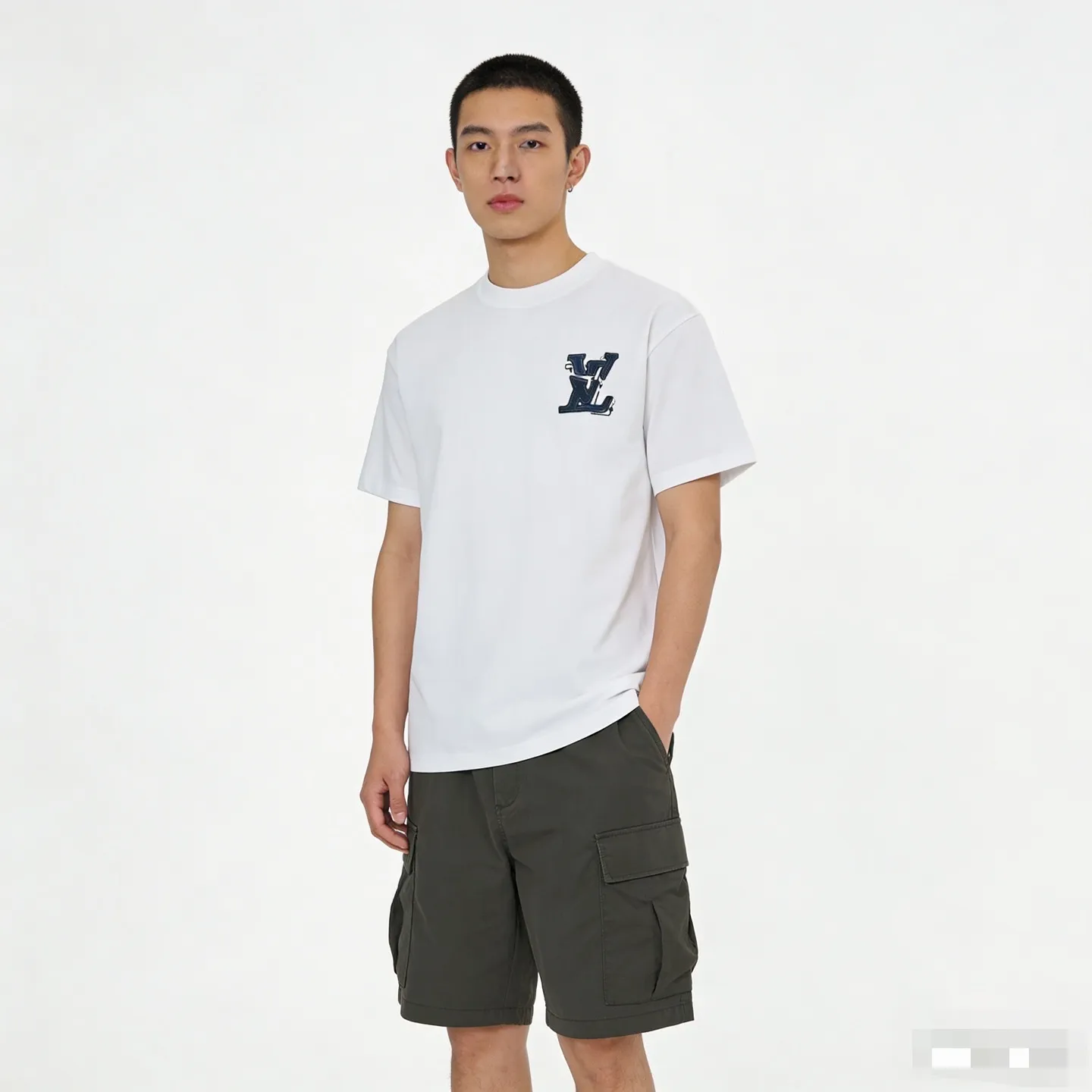 Louis Vuitton/Louis Vuitton 26ss denim patch presbyopic letter embroidered short sleeves